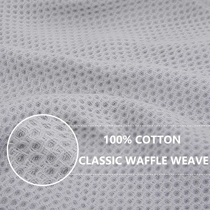 Homaxy 100% Cotton Waffle Weave Kitchen Dish Towels, Ultra Soft Absorbent Quick Drying Cleaning Towel, 13 x 28 Inches, 4-Pack, Light Gray