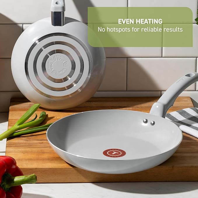 T-fal Refresh Ceramic Nonstick Saute Frying Pan with Lid 5 Qt, Oven Safe to 350°F Cookware, Stay-Cool Handle Skillet, Ceramic Pots and Pans, Moon Grey