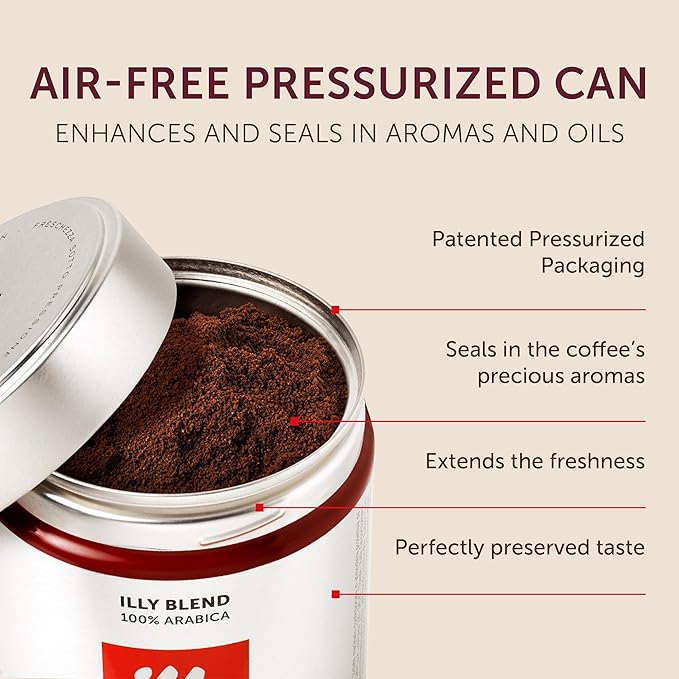 Illy Ground Espresso Coffee, Intenso Bold Roast - Bold & Flavorful - 100% Arabica - Pre-Ground for Espresso - Pressurized Packaging Sealed for Freshness - 8.8oz - (Pack of 12)