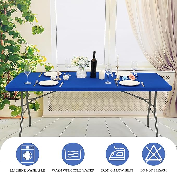 6 Pack Stretch Fabric Table Top Cap Cover, fits 6' Tables, Spandex Table Covers Washable Elastic Rectangle Tablecloth Protector for Indoor Outdoor Party Picnic Wedding, Royal Blue, 30" W x 72" L