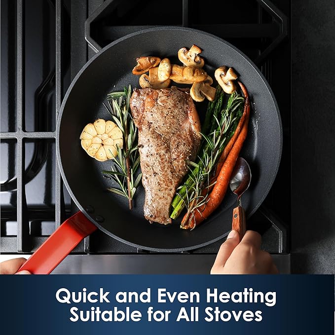 SENSARTE Nonstick Frying Pan Set 2-Piece, Oven Safe Skillets with Swiss Coating, Induction Compatible Chef Pan Set, Dishwasher Safe Cooking Pans, PFOA PFOS Free, 10 and 12 Inch