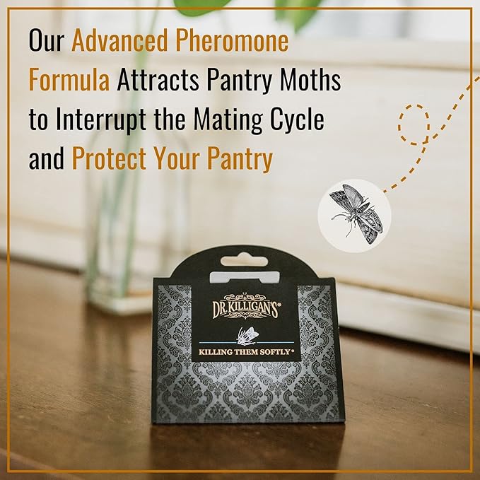 Dr. Killigan's Premium Double Potent Pantry Moth Traps with Pheromones Prime, Sticky Indian Meal Moth Traps for Kitchen, How to Get Rid of Moths in House (6 Pack, Black)