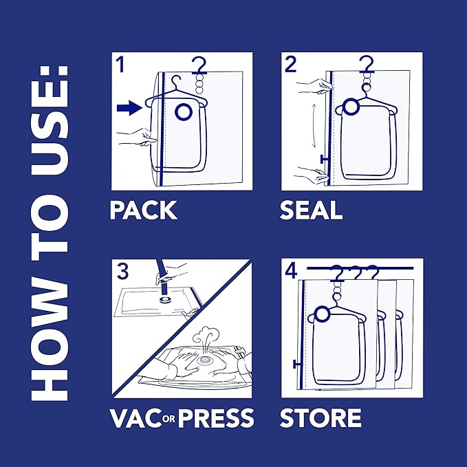 Hefty Shrink-Pak Vacuum Storage Bags - Space Saver for Under Bed Storage, Clothing and Comforters, 3X More Storage Space - 3 Large Hanging Bags