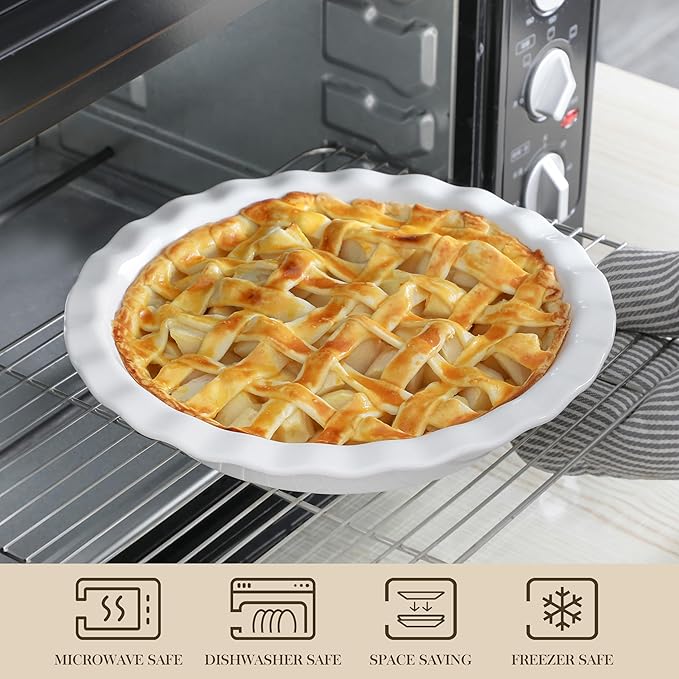 MALACASA Ceramic Pie Pan, Pie Pan for Baking 9 Inch, 40 OZ Pie Plate Round Pie Dish for Baking Fluted Pie Dish Baking Pan, Non Stick Deep Pie Dishes for Quiche, Apple Pies, Pot Pies, Tart, etc.