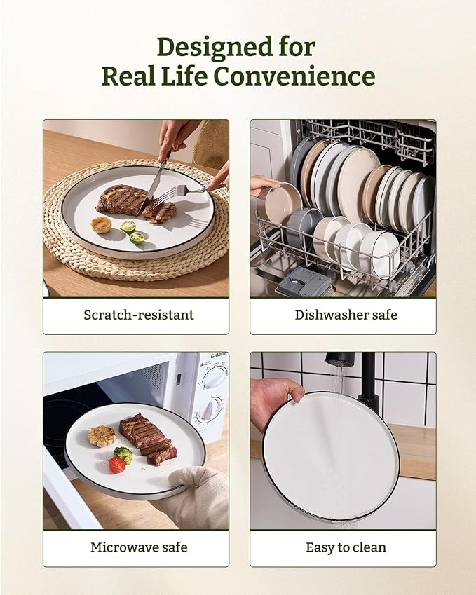 Famiware Nebula Plates and Bowls Set, 24 Pieces Dinnerware Sets, Dishes Set for 8, White with Black Rim