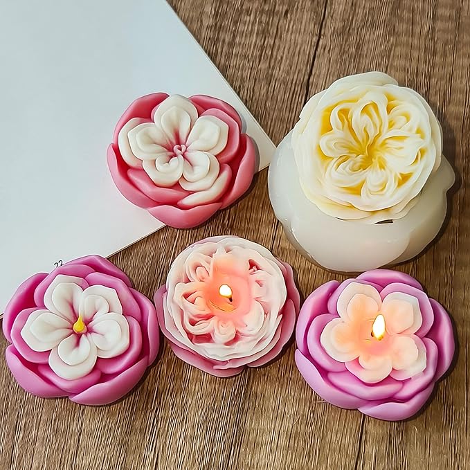 2 Pack Flower Soap & Candle Mold - Silicone 3D Molds for Candy & Home Decor - Resin Casting & Making Molds