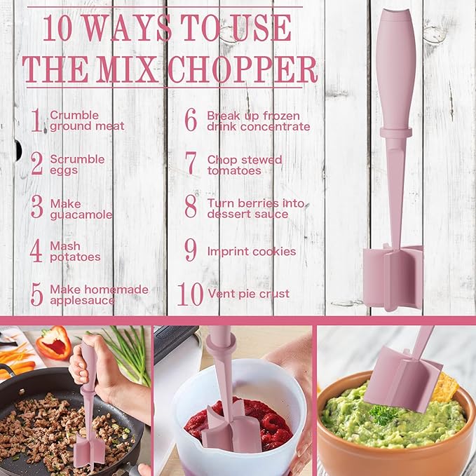 2 Pack Meat Chopper, 5 Curve Blades Ground Beef Masher, Heat Resistant Meat Masher Tool for Hamburger Meat, Ground Beef, Turkey and More