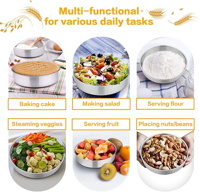 TeamFar 9½ Inch Cake Pan, Round Tier Cake Pans Set Stainless Steel for Baking Steaming Serving, Perfect for Birthday Wedding Celebrations, Healthy & Sturdy, Mirror Finish & Dishwasher Safe - Set of 2