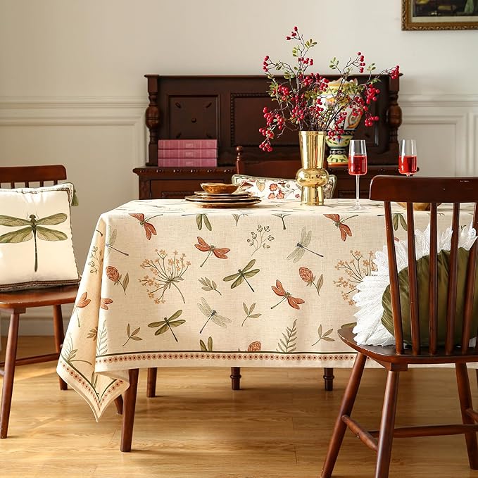 ISAENNE Designer Floral Linen Table Cloth for Rectangle Table,French Off White Elegant Tablecloth,Washable Home Decor Tablecloths for Dining Thanksgiving Kitchen Christmas,55"*79"-Grace B