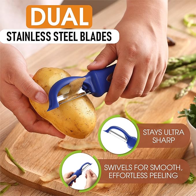 Spring Chef Premium Swivel Vegetable Peeler, Soft Grip Handle and Ultra Sharp Stainless Steel Blades - Perfect Kitchen Peeler For Veggie, Fruit, Potato, Carrot, Apple - Sapphire