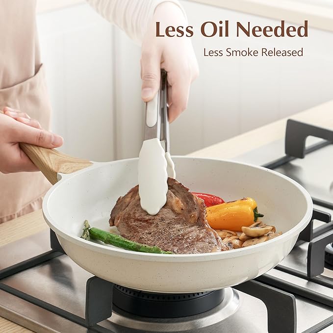 SENSARTE Nonstick Ceramic Frying Pan with Lid 8/9.5/10/11/12.5 Inch Omelet Pan Skillet, Free of Intentionally Added PFAS/PTFE Non-toxic Chef's Pan Induction Compatible Pan, Heat Resistant Handle