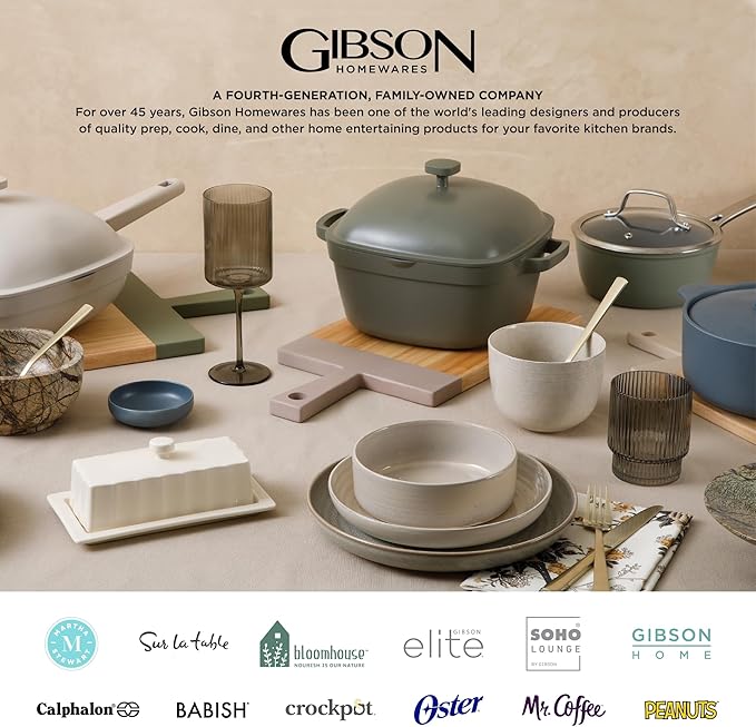 Gibson Elite Matisse 16-Piece Dinnerware Set – Double Bowl Reactive Glaze Stoneware in Blue – Plates and Bowls for 4, Microwave & Dishwasher Safe, Rustic Modern Design