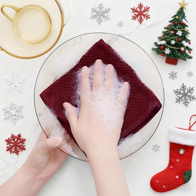 Homaxy 100% Cotton Waffle Weave Kitchen Dish Cloths, Ultra Soft Absorbent Quick Drying Dish Towels, 12 x 12 Inches, 12-Pack, Burgundy