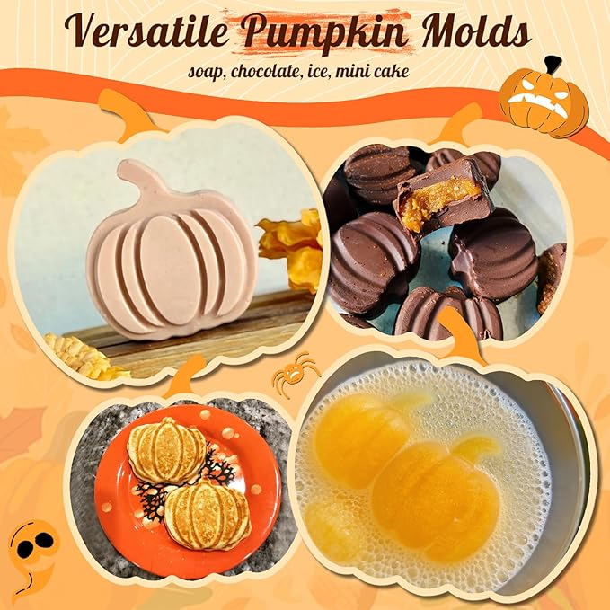 HKNMTT Pumpkin Silicone Molds 2 Pack 6 Cavity Halloween Mold Set for Fall Chocolate Candy Soap Wax Melts Jello Cake Pop Apple Cider Baking Tray Thanksgiving 3D Food Grade Spooky Treats