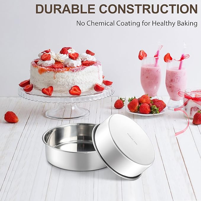 Homikit Round Cake Pan Set of 2, 8 Inch Stainless Steel Baking Layer Cake Pans, 2” Non Toxic Healthy Deep Nonstick Cake Tins, Leak-proof & Easy Releasing, Oven & Dishwasher Safe