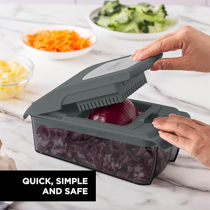 Cook with Color Vegetable Chopper - Multifunctional 11 in 1 Vegetable Chopper with Container - Food Chopper to Dice, Chop, Slice, Julienne and Spiralize, Charcoal