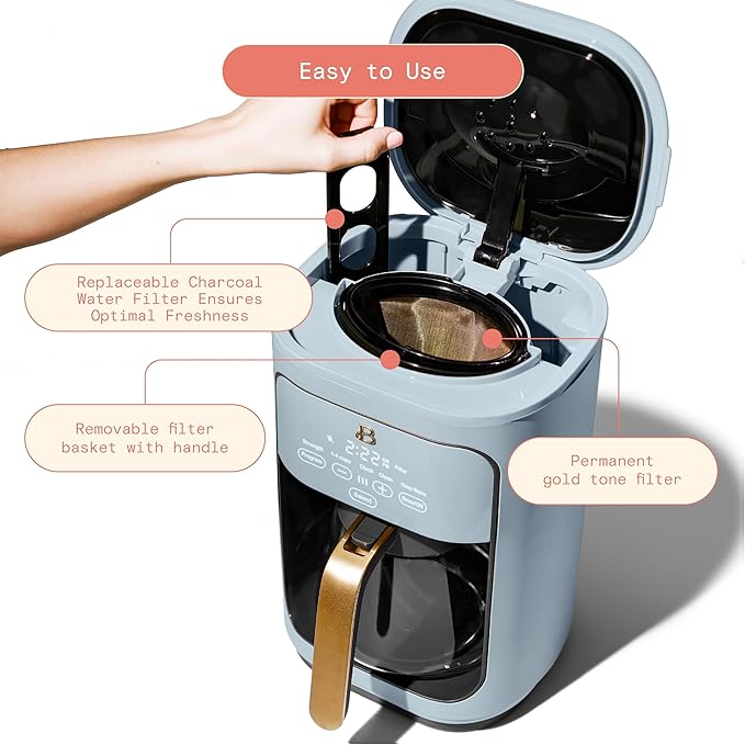 Beautiful Coffee Maker, 14-Cup, Touch-Activated Display, Programmable, Automatic Shut-Off, 1200W, Keep Warm, 24h Timer (Cornflower Blue)