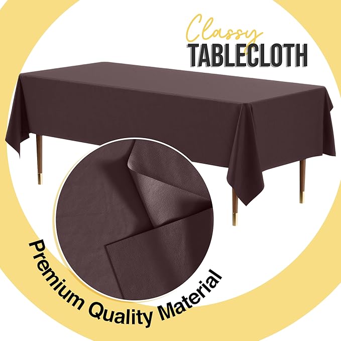 Exquisite 66% Thicker Premium Plastic Table Cloth Rectangle Table Cover 0.5 Mil 6 Pack Brown Table Cloth 54 Inch x 108 Inch Disposable Tablecloth Won't Tear Easily Like Cheap Thin Brands