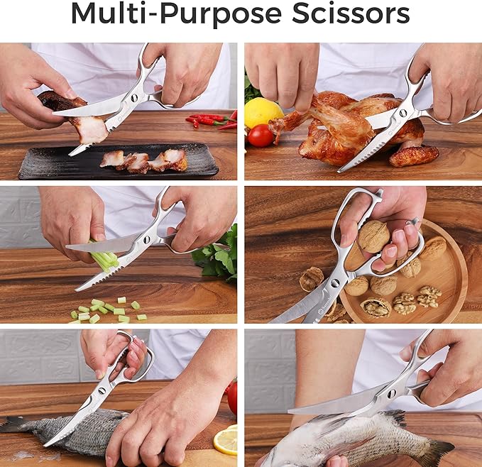 Sunnecko Kitchen Scissors for Food, Heavy Duty Scissors All Purpose Kitchen Shears That Come Apart, 9 Inch Fully Forged Stainless Steel with Curved Blades