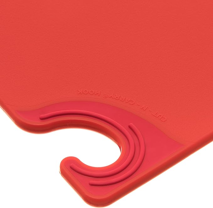 San Jamar Saf-T-Grip Plastic Cutting Board with Safety Hook, 9" x 12" x 0.375", Red