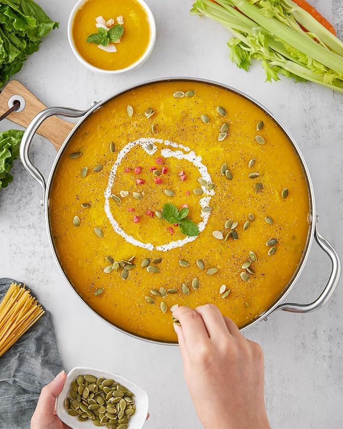 BEZIA 10 Quart Cooking Pot, Large Non Stick Induction Stock Pots with Lid, All Stove Compatible, 10 QT Aluminum Soup/Stew Pot For Large Families or Meal Prepping, Grey