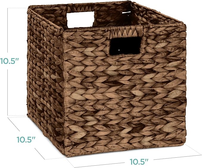 Best Choice Products 10.5x10.5in Pack of 5 Cube Storage Baskets, Water Hyacinth Multipurpose Collapsible Organizers, Handwoven Laundry Totes for Laundry, Living Room, Kids Room & Nursery - Brown
