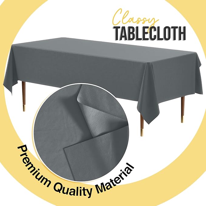 Exquisite 66% Thicker Premium Plastic Table Cloth Rectangle Table Cover 0.5 Mil 6 Pack Silver Table Cloth 54 Inch x 108 Inch Disposable Tablecloth Won't Tear Easily Like Cheap Thin Brands