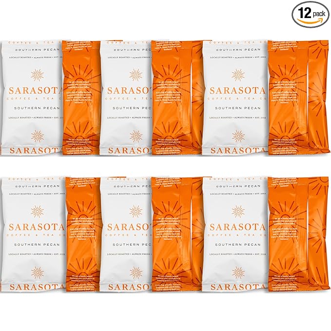 Sarasota Coffee Ground Packets | Gourmet Flavored Medium Roast Grounds Packs | Southern Texas Butter Pecan | Low Acid Mold Free Bulk Individual Pouches for 12 Cup Coffee Maker | 2 oz Bags, 12 Count
