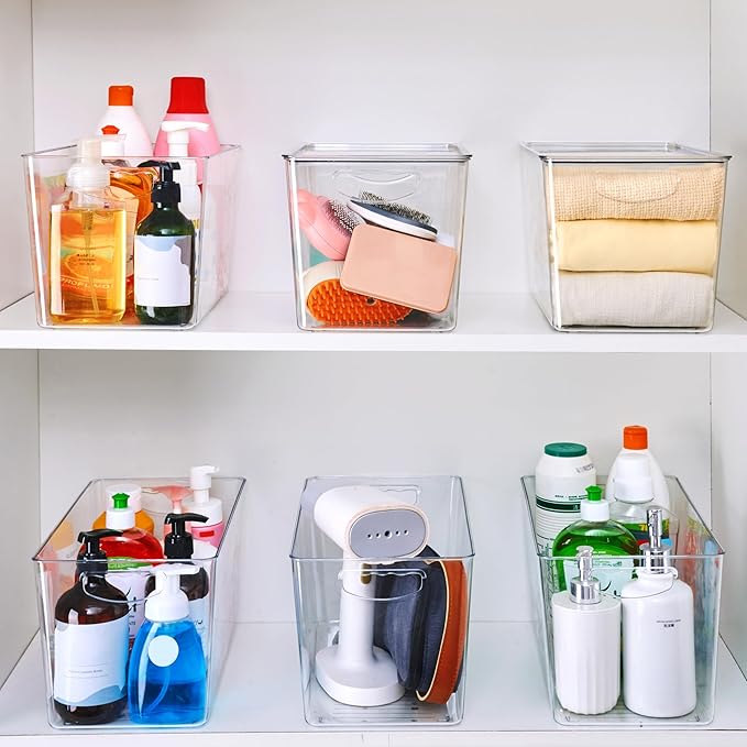 theaoo Clear Storage Bins with Lids Stackable - XLarge Plastic Containers for Pantry Organization and Storage - Perfect for kitchen,Fridge,Laundry Room,Bathroom,Garage,Closet,Cabinet Organizer -8 Pack