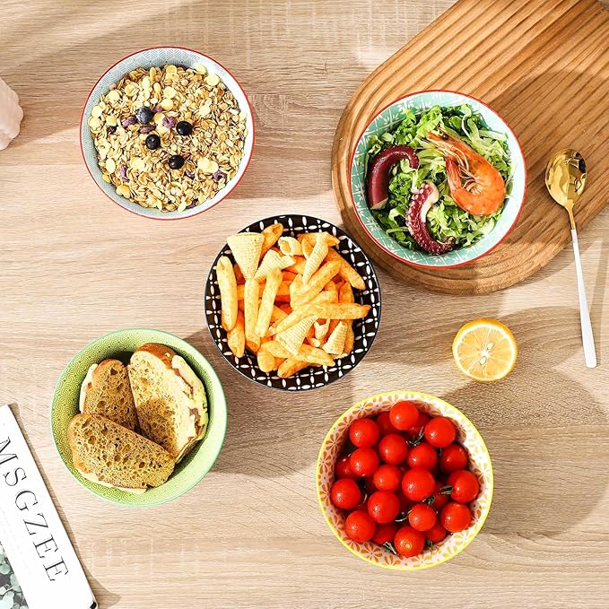 Cereal Bowls Set of 6 for Kitchen, 23oz Ceramic Bowls for Soup, Salad, Dessert, Rice, Serving, Oatmeal, Dishwasher & Microwave Safe, Assorted Colors