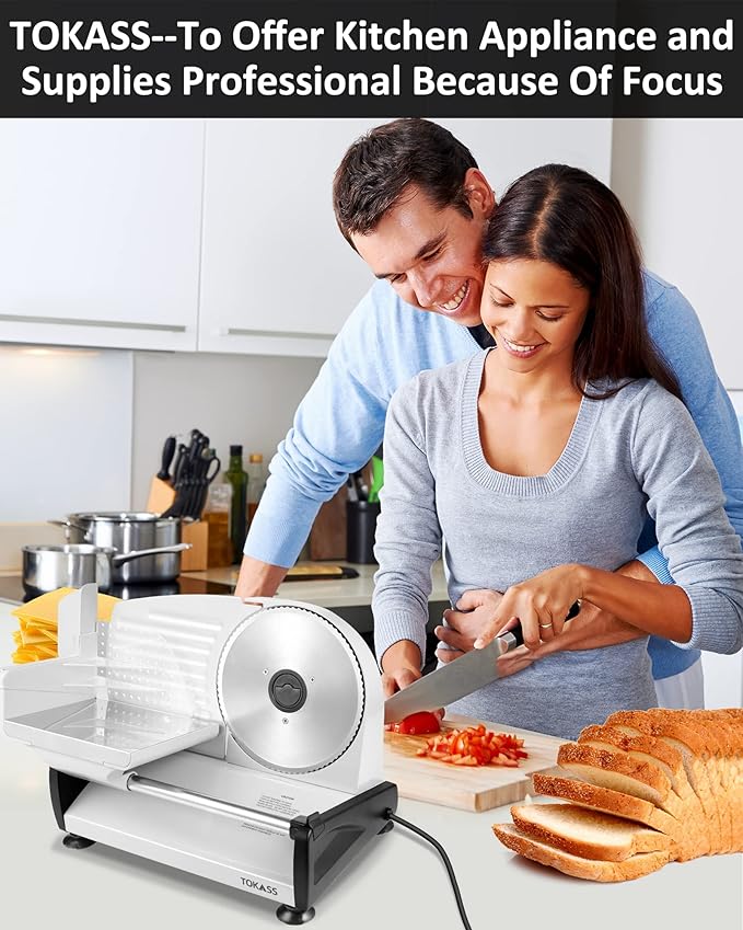 Meat Slicer, 200W Electric Deli Food Slicer with 2 Removable 7.5'' Stainless Steel Blades and Tray, Adjustable Thickness for home use,Child Lock Protection,Easy to Clean,Cuts Meat, Bread and Cheese