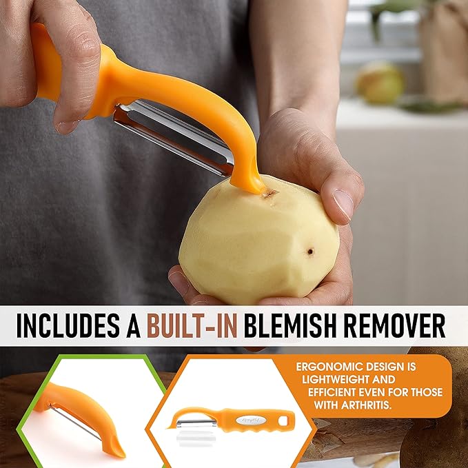 Spring Chef Premium Stainless Steel Swivel Potato Peelers for Kitchen, Metal Vegetable Peelers with Comfortable Handle for Apple, Cucumber, Veggie, Fruit, Carrot, Dishwasher Safe - Set of 2 - Mango
