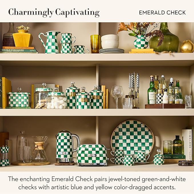 MACKENZIE-CHILDS Electric Kettle, Stainless-Steel Tea Kettle, Green-and-White Emerald Check