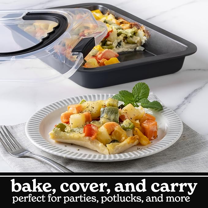 Country Kitchen Baking Pans Set - 10 Piece Non-Stick Cake Pans with Carry Lids for Easy Storage & Travel, Perfect for Parties - Stackable, Black
