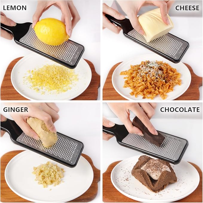 LHS Citrus Lemon Zester Cheese Grater with Container - Stainless Steel Kitchen Tool for Parmesan Cheese, Ginger, Garlic, Nutmeg, Chocolate, Fruits, Dishwasher Safe