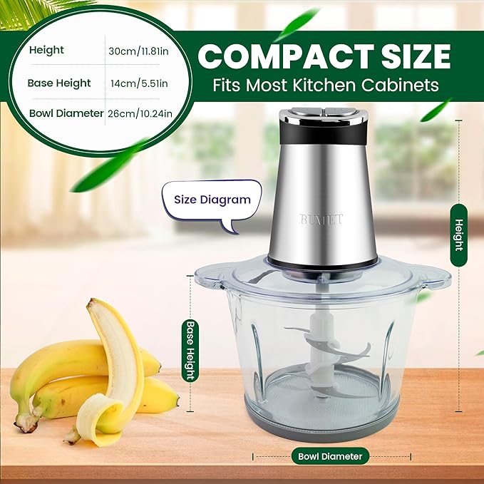 Electric Food Processor Meat Grinder 800W 2x12cups LED Timer Electric Food Chopper Vegetable chopper 3 layers 6 blades for Mincing Puree for home use kitchen aid for pet food,baby food