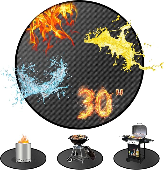 30" Round Fire Pit Mat for Solo Stove Bonfire/Under Grill Mat for Outdoor Grill Fireproof Waterproof Oil-Proof, 4 Layers Fireplace Mat BBQ Mat Portable Solo Stove Mat for Deck Patio Grass Smoker