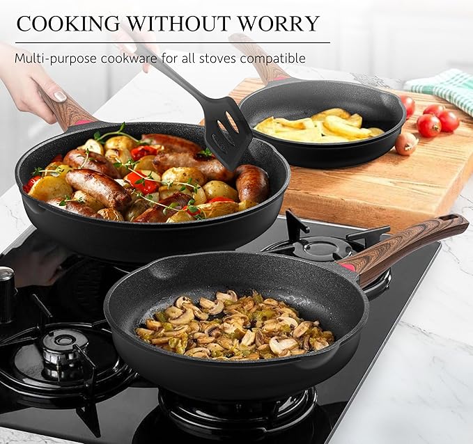 Vinchef 11" Non Stick Frying Pans, Skillet with Lid Used for All Stoves, Induction Non Toxic Cookware, Cooking Pans Nonstick Capable of Kitchen