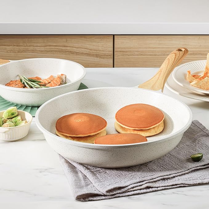 SENSARTE Nonstick Ceramic Frying Pan Skillet, 12.5 Inch Omelet Pan, Healthy Non Toxic Chef Pan, Induction Compatible Egg Pan with Heat Resistant Handle, PFAS-Free, White