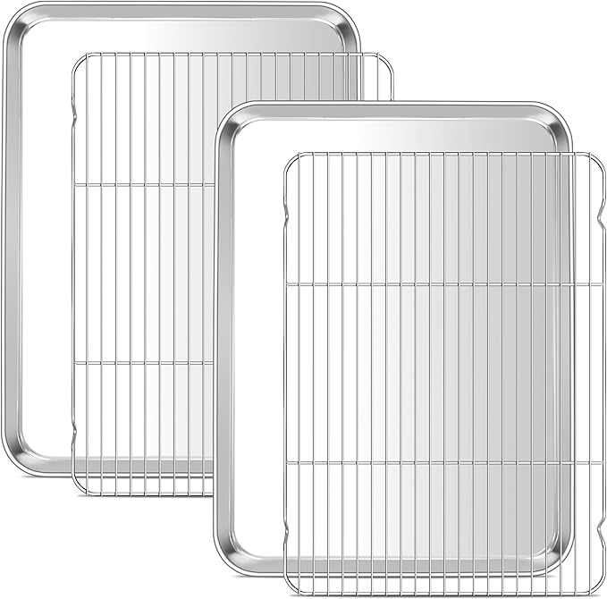 E-far Large Baking Sheet with Wire Rack (2 Pans + 2 Racks), 20 x 14 Inch Stainless Steel Cookie Pans Tray & Cooling Rack for Baking, Non Toxic & Heavy Duty & Rust Free, Oven & Dishwasher Safe