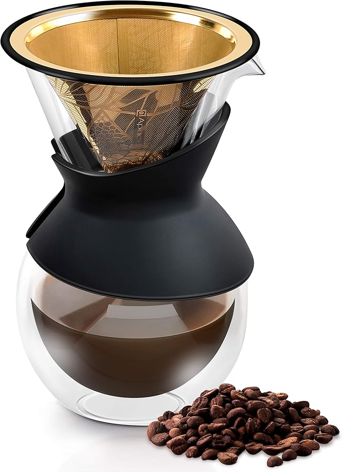 Compatible with Chemex, Hario V60 Pour Over Coffee Filter - Wide Metal Base Reusable Stainless Steel Coffee Dripper - Paperless Coffee Filter for Sustainable Brewing