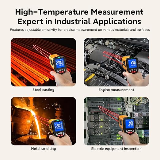'-58°F to 3992°F Infrared Thermometer IR Gun, High-Temp Digital Temperature Gun 50:1 Non-Contact Pyrometer & Triple Laser for Kiln, Forge, Furnace, Engine, HVAC, Industrial Use