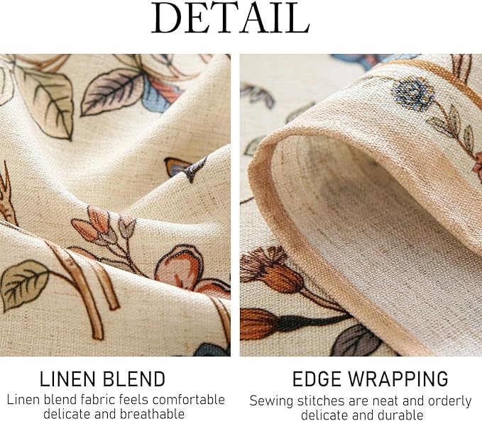ISAENNE Designer French Light Beige Extra Long Rectangle Tablecloth,Linen Florals and Birds Pattern Table Cloth,Durable Decorative Tablecloths for Dining Thanksgiving Kitchen,67"*118"-Cornucopia