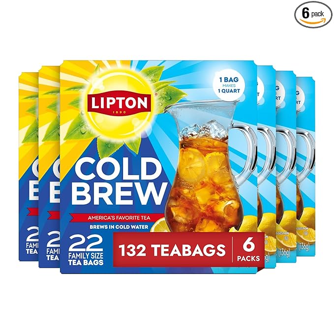 Lipton Cold Brew Iced Tea Bags, Family Size Iced Tea Bags, 132 Total Bags (22ct - Pack of 6)