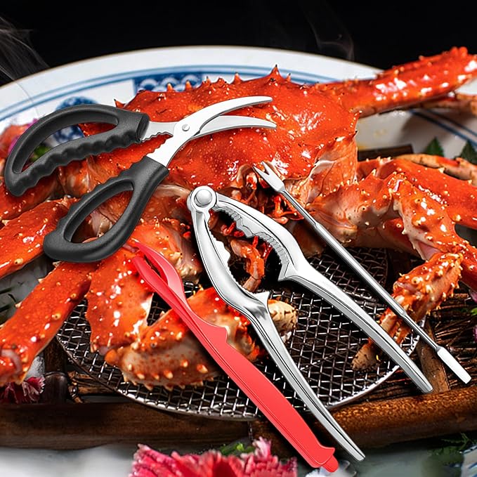 Seafood Cracker Tool Set With Lobster Sheller Stainless Steel Crab Crackers Crab Leg Fork Seafood Scissors And Storage Bag, Crab Leg Pick Utensils Set Crab Eating Tools (24Pcs)