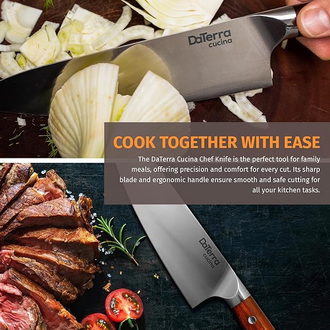DaTerra Cucina - 8 Inch Chef Knife – German Steel Professional Kitchen Knife with Ergonomic Rosewood Handle, Sharp, Durable, Easy to Clean | Ideal for Chopping, Slicing & Dicing