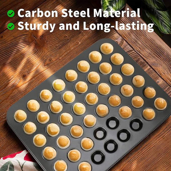 Beasea Mini Muffin Pan 48 Cups Nonstick, 1 Pack 48 Mini Small Tiny Cup Non Stick Muffin Baking Pan Tin Tray Carbon Steel Bakeware Individual Cupcake Baking Pan - Black
