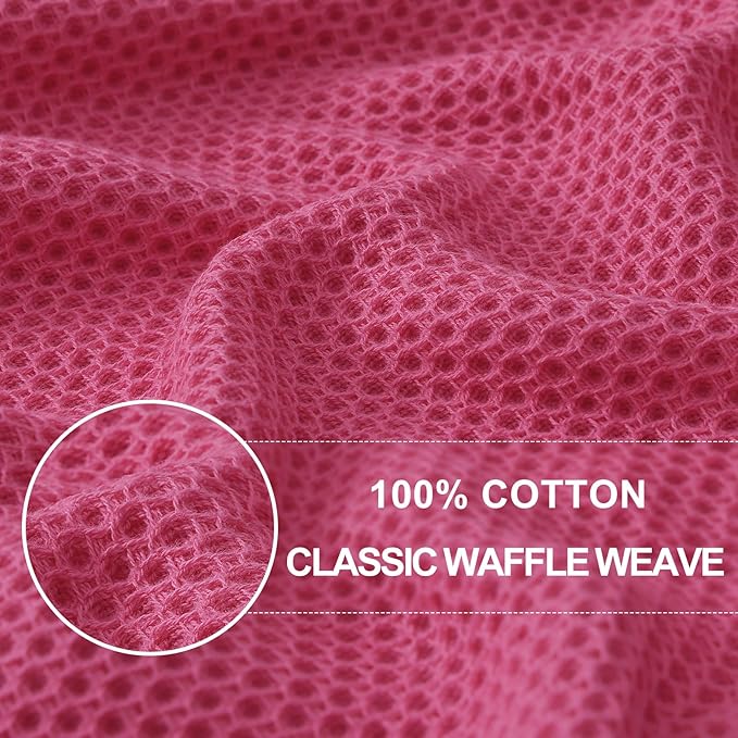 Homaxy 100% Cotton Waffle Weave Kitchen Dish Towels, Ultra Soft Absorbent Quick Drying Cleaning Towel, 13 x 28 Inches, 8-Pack, Hot Pink