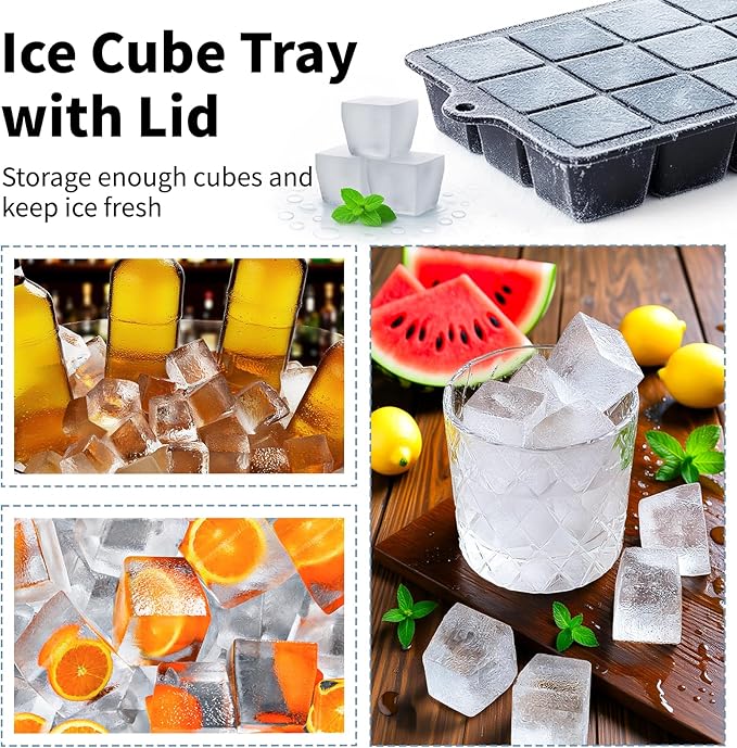 Silicone Ice Cube Tray 3 Pack, HANCELANT Ice Cube Mold, Ice Trays for Freezer with Lid for Whiskey, Baby Food, BPA Free, Easy Release
