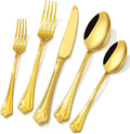 KINGSTONE Gold Silverware Set, 40-piece 18/10 Stainless Steel Flatware Set Cutlery Set for 8, for Kitchen, Home, Wedding, Party, Mirror Polished and Dishwasher Safe, Featured Gifts